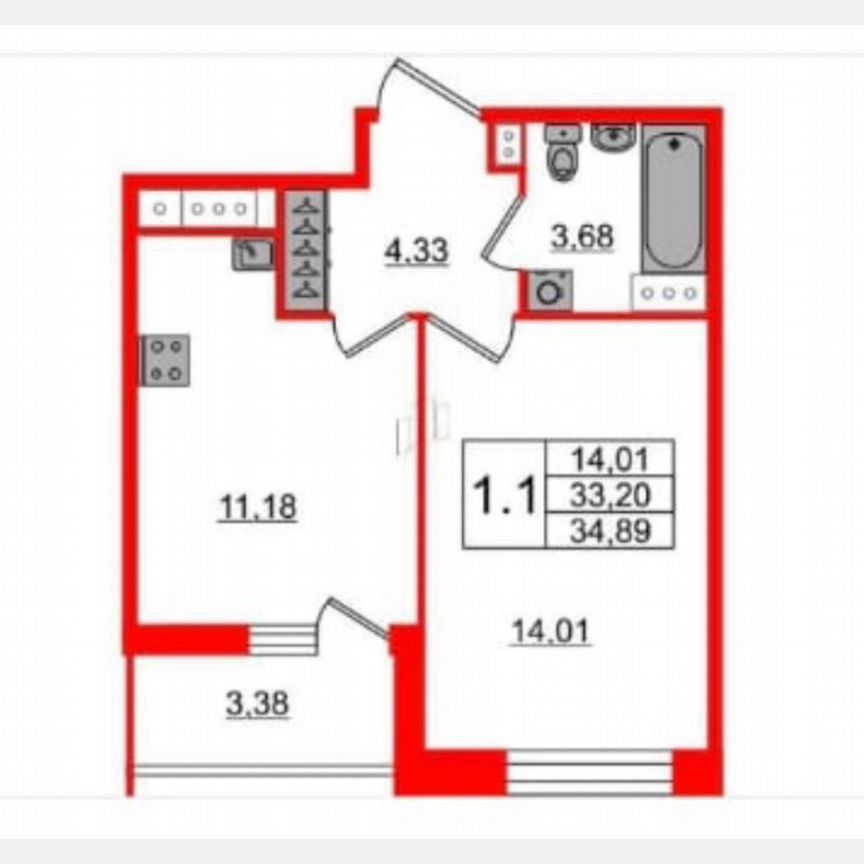 1-к. квартира, 35 м², 3/12 эт.