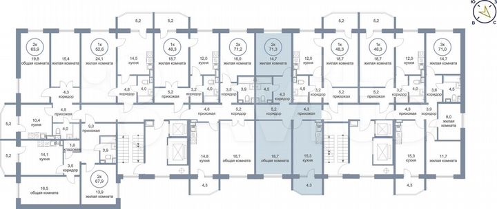 2-к. квартира, 71,3 м², 7/17 эт.