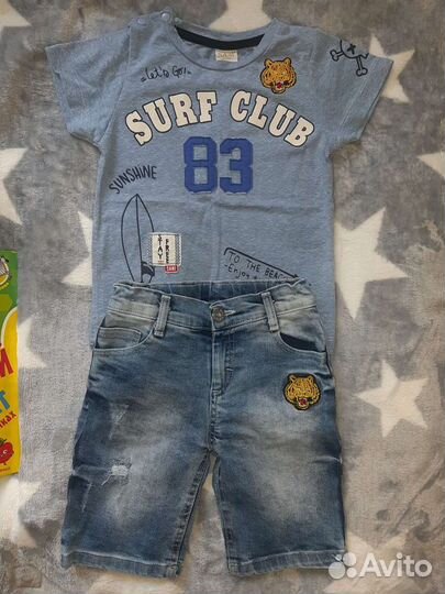 Джинсовые шорты и футболка на 3 года