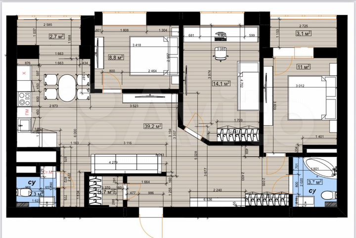 3-к. квартира, 87 м², 23/25 эт.