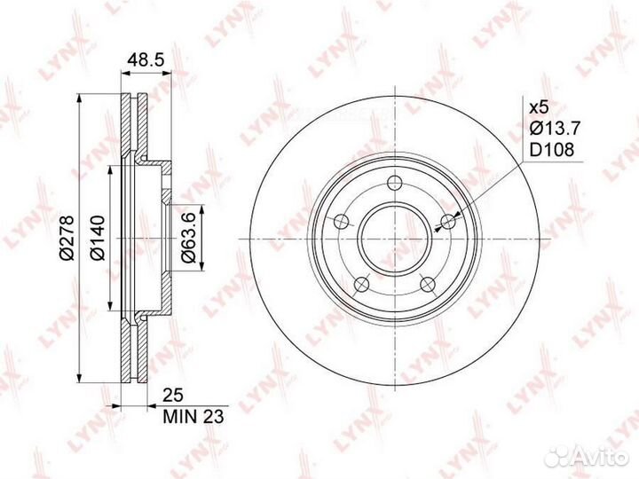 Lynxauto BN-1024 Диск тормозной перед