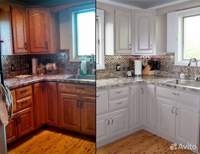 Покраска Реставрация мебели фасадов кухни шкафы