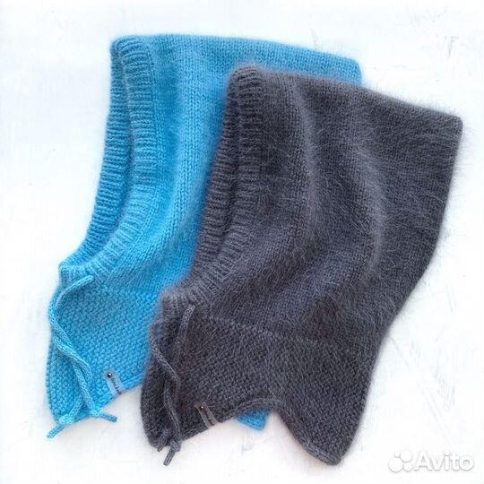 Пушистый вязаный капор из пуха норки