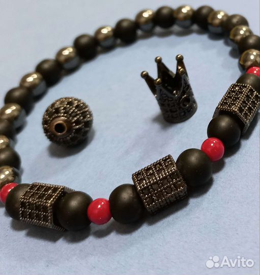 Браслет мужской женский (агат, гематит, гранат)