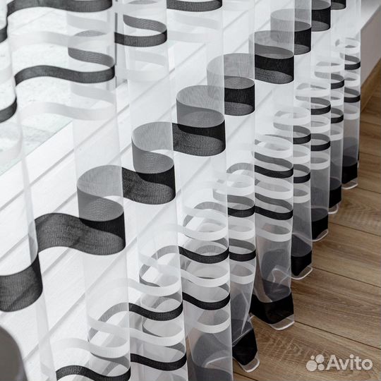 Тюль Полоска Черно-белый