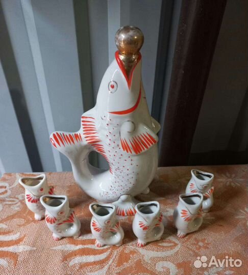 Графин и стопки Рыбки, тортница СССР