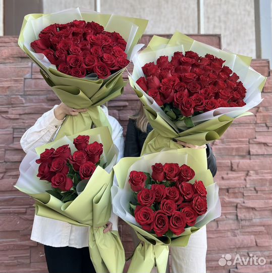 Розы красные на любой бюджет 60,50,40см. Эквадор