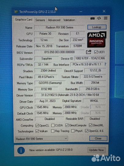 Игровая видеокарта sapphire AMD RX 590 nitro+ 8GB