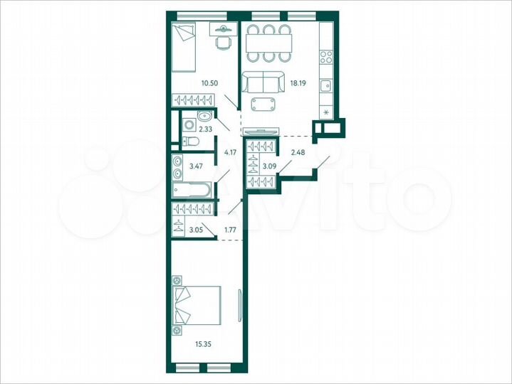 2-к. квартира, 64,4 м², 8/28 эт.