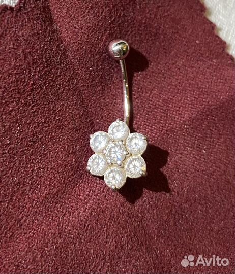 Серебряный пирсинг в пупок с фианитами