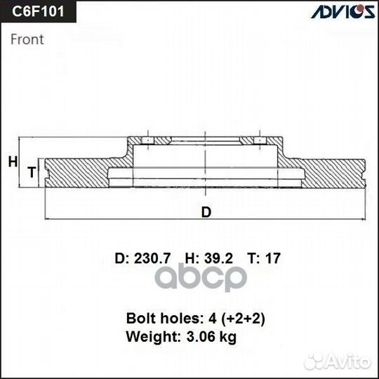 Диск тормозной пер. advics C6F101B advics