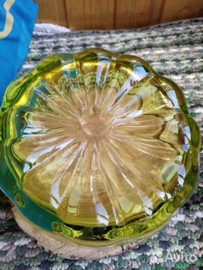 Ваза для фруктов цветное стекло СССР