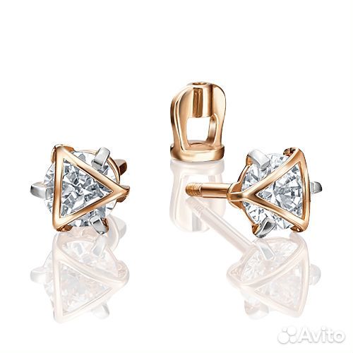 Серьги пусеты из красного золота с фианитами