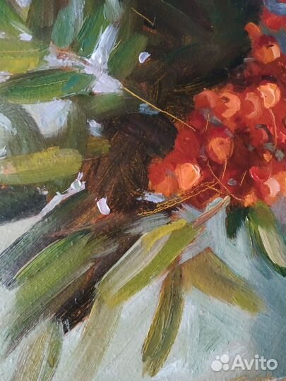 Картина маслом, рябина, 28х28