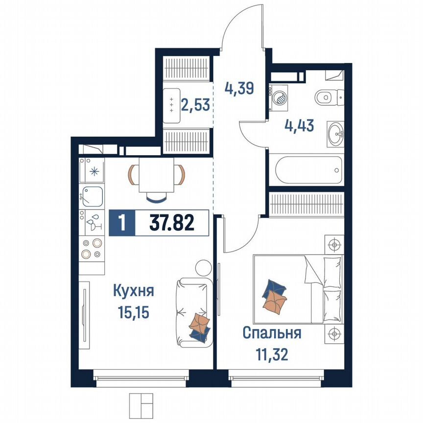 1-к. квартира, 37,8 м², 16/18 эт.