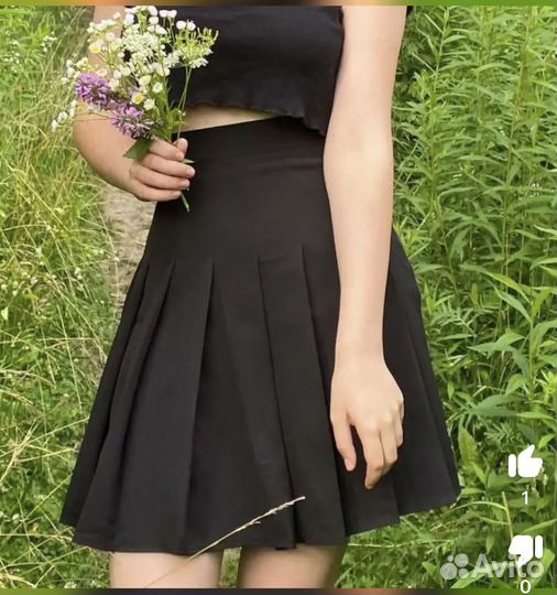 Теннисная юбка плисированная черная размер 40 (xs)