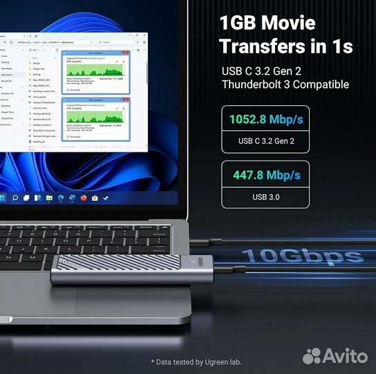 Внешний корпус SSD Ugreen M.2 sata/NVMe, USB 3.2