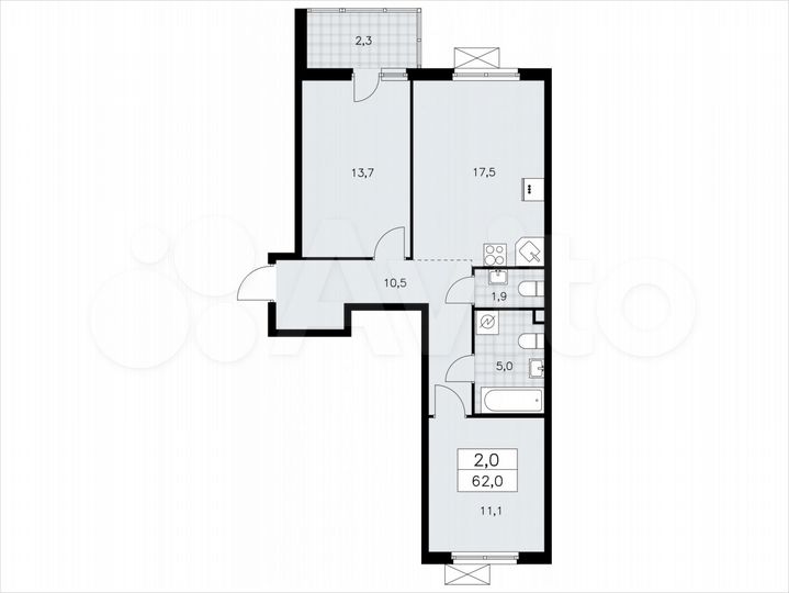 2-к. квартира, 62 м², 2/11 эт.