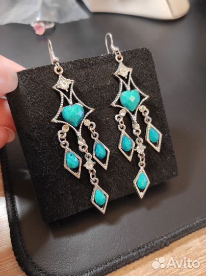 Серьги длинные бирюзовые