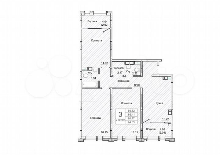 3-к. квартира, 92 м², 5/9 эт.