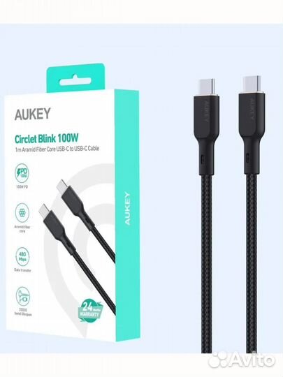 Кабель Aukey KCC101 1m black USB-C - USB-C Nylon