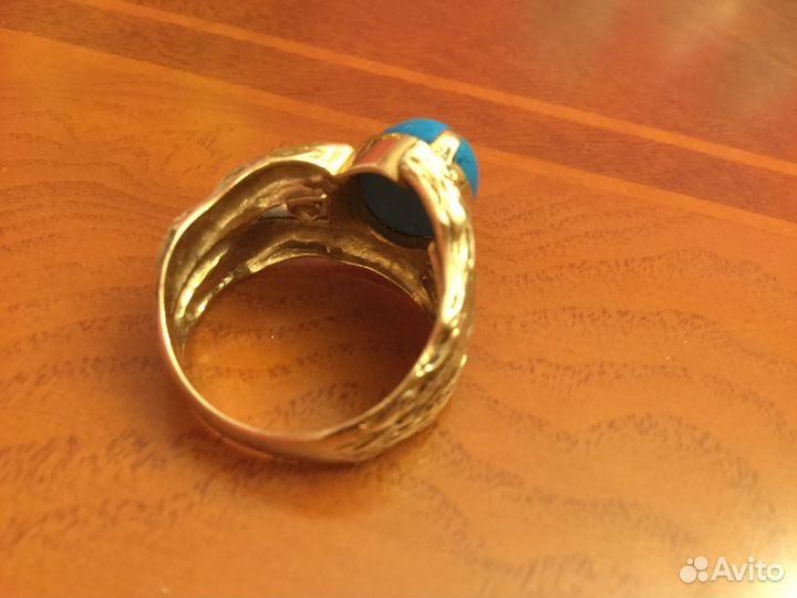Крупное золотое кольцо, бирюза натуральная