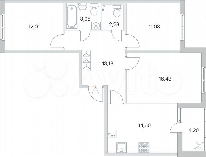 3-к. квартира, 75,6 м², 1/8 эт.
