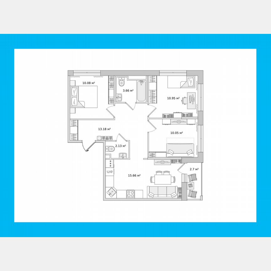 3-к. квартира, 65,8 м², 10/15 эт.
