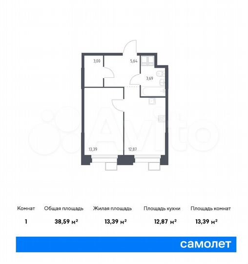 1-к. апартаменты, 38,6 м², 15/23 эт.