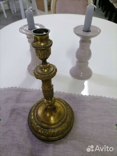 Подсвечник старинный редкий, бронза, 27см