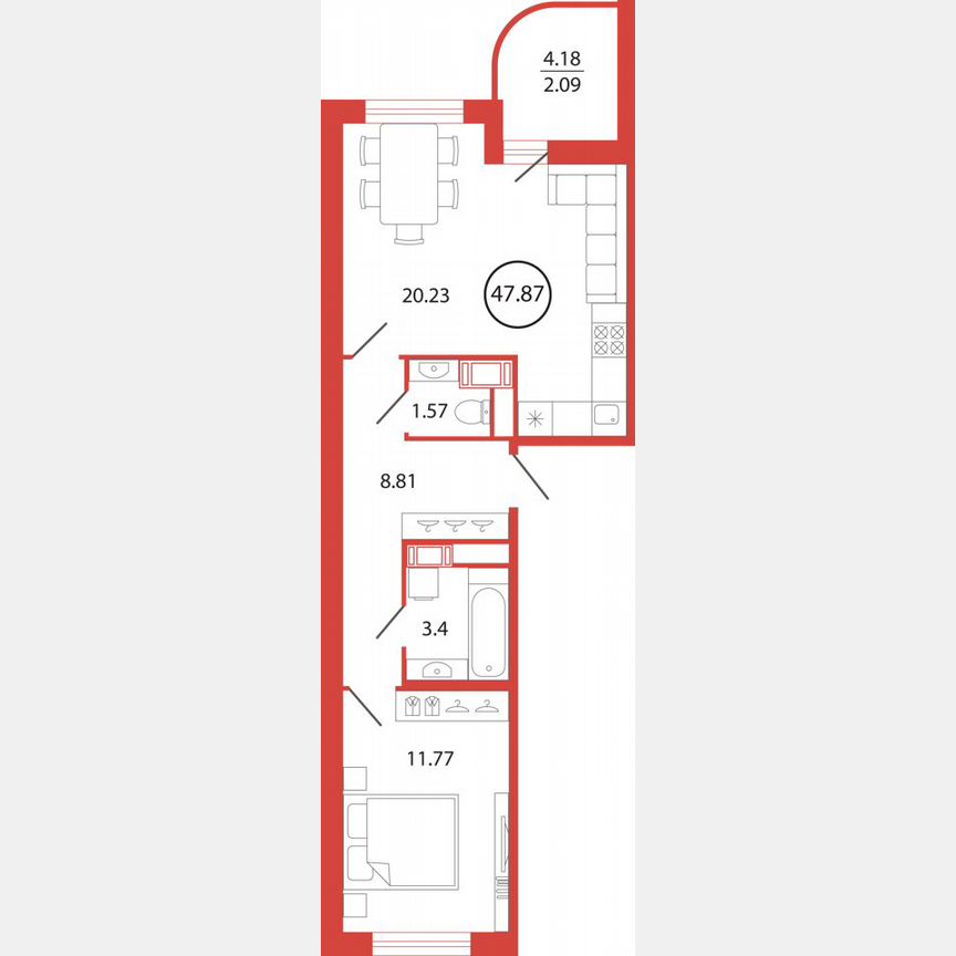 1-к. квартира, 47,9 м², 5/12 эт.