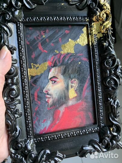 Картина маслом на картоне, в рамке 17х21