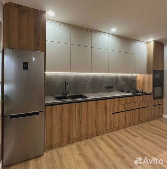 Большая прямая кухня в стиле лофт