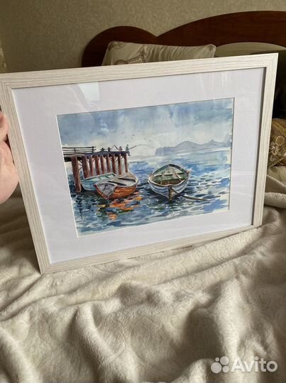 Картина акварель море Крым/Коктебель/Орджо