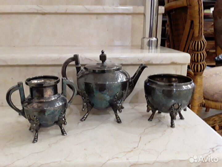 Антикварное серебро.Чайник.Сервиз.Сливочник.Конфет