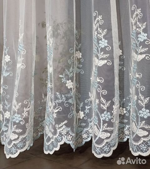 Тюль с вышивкой новый на шторной ленте