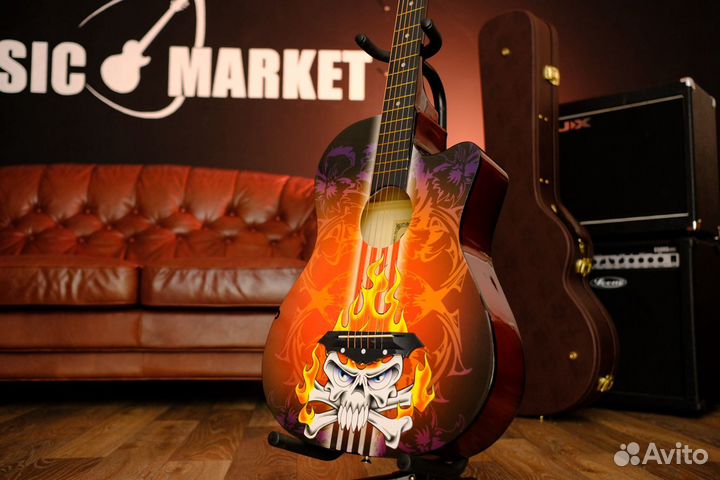Акустическая Гитара с рисунком (Комплект)