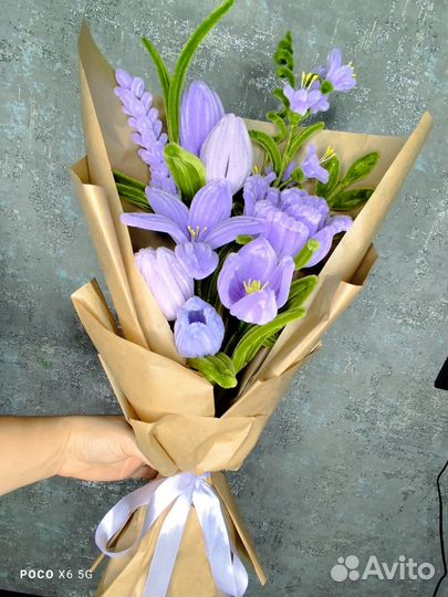 Букет цветов (тюльпаны, розы) ручной работы