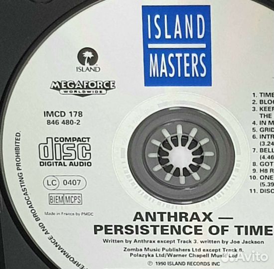 Anthrax Persistence Of Time 1990 CD France Repress