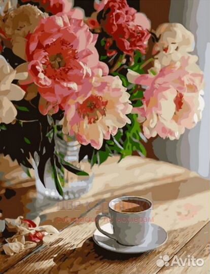 Картина по номерам 40x50 Нежный букет цветов и чаш