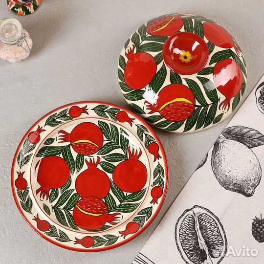 Блинница Риштанская Керамика 'Гранаты', 26 см