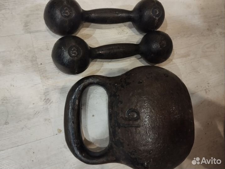 Гиря чугунная 16 кг Гантели 3 кг