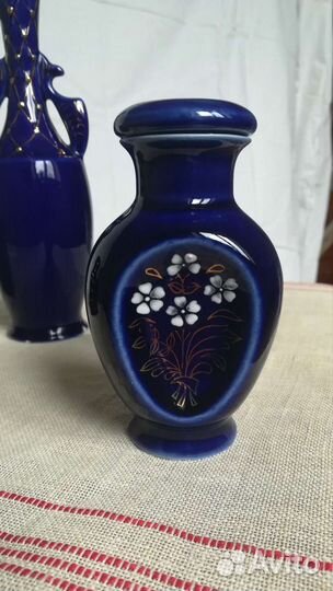 Фарфоровые чайницы и вазочка. Кобальт. СССР