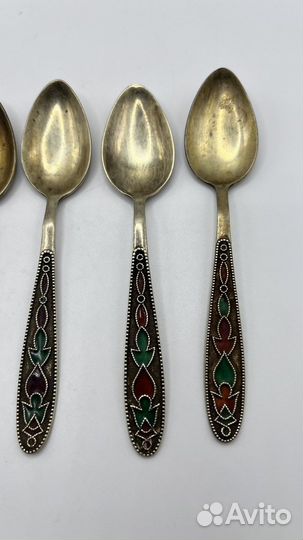 Ложки чайные кофейные серебро позолота эмаль