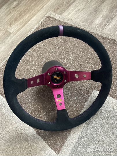 Спортивный руль OMP замша фиолетовый