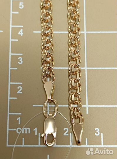 Золотой браслет Бисмарк, пустотелый, замок карабин, длина 19 см, вес 2,84г