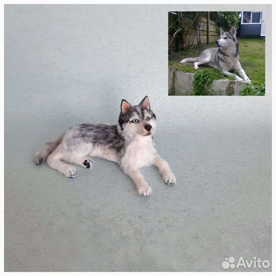 Фигурка ручной работы собака Хаски, игрушка