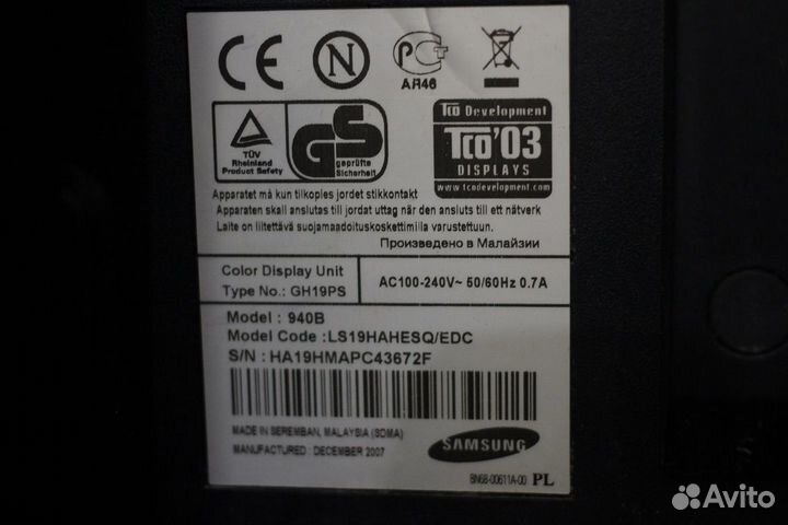 Монитор для компьютера samsung syncmaster 940B