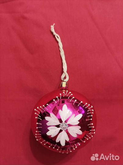 Елочные игрушки шары СССР, 2 штуки фуксия красный