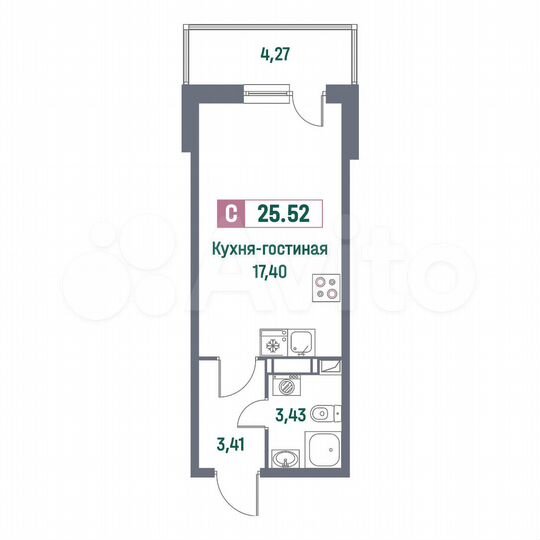 Квартира-студия, 25,5 м², 10/16 эт.